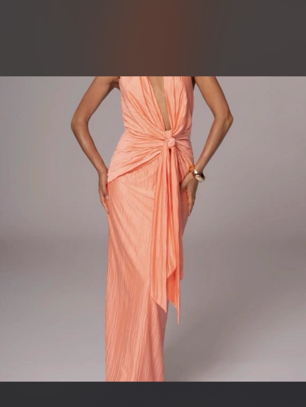JLUXLABEL Peach Knotted Plunge Maxi Dress
